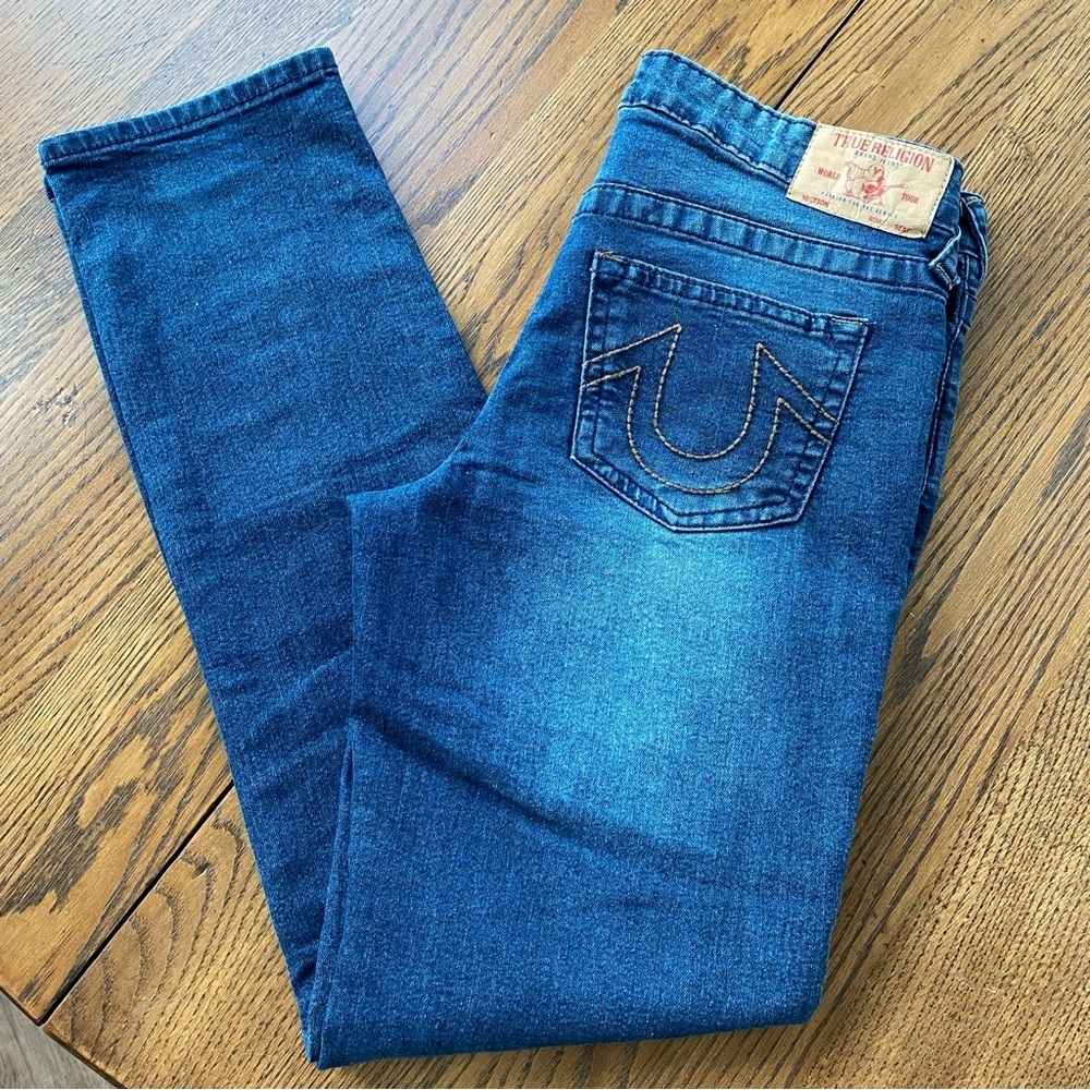 True Religion Teenage Girls Straight Leg Jeans in Medium Blue